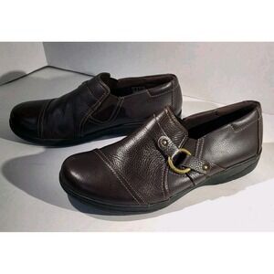 Clarks Cheyn Fame Leather Slip-On Shoes Brown Comfort Collection Size 8.5M